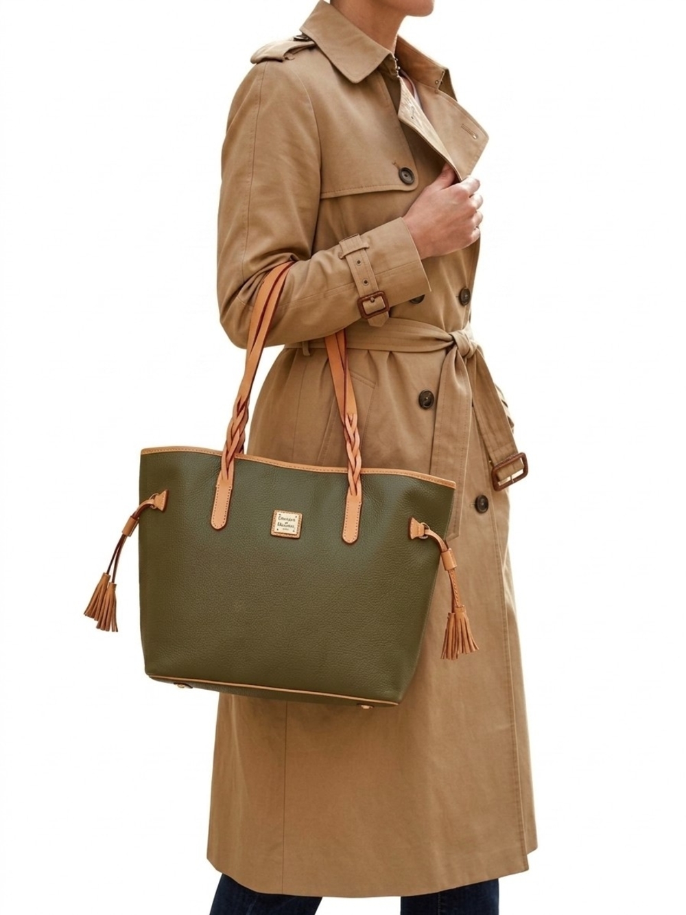 Dooney & Bourke Olive Saffiano Tote with Tan Trim